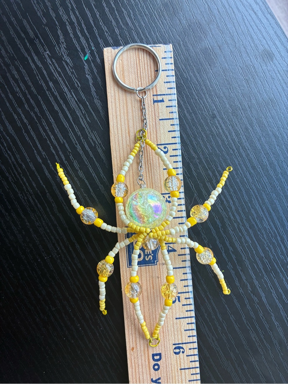 Handmade Yellow Beaded Keychain - Picture 2 of 3